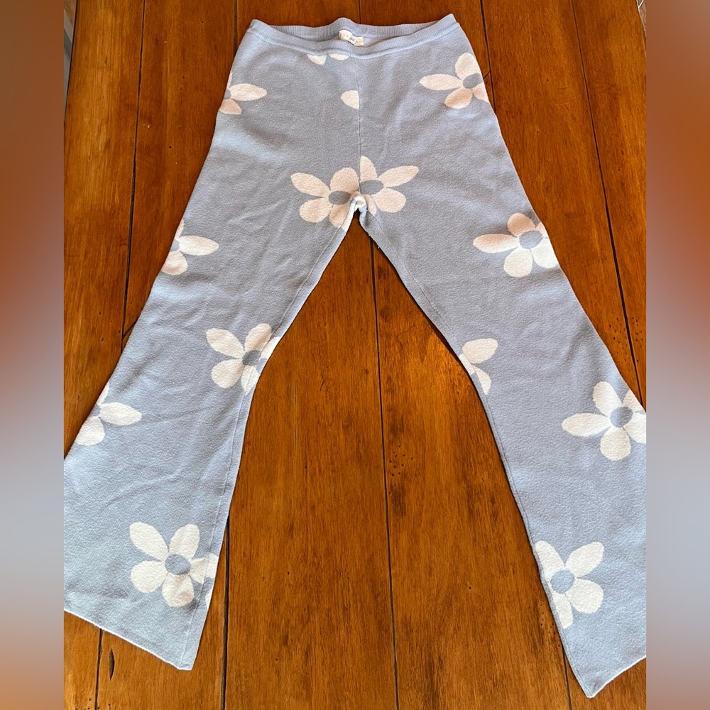 PacSun - L.A. Hearts Light Blue Flared Knit Pants with White Flowers